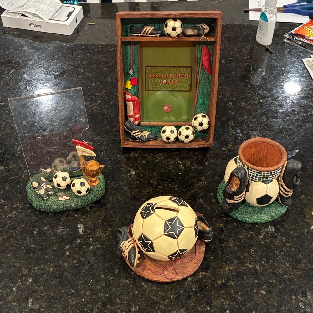 Russ Berrie Soccer Themed Decor Set - Black, White, Brown